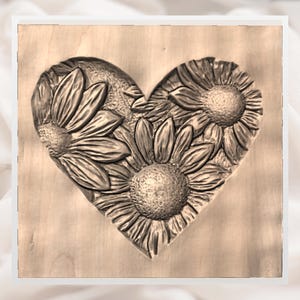 Sunflower Heart 3D Relief STL File view 3