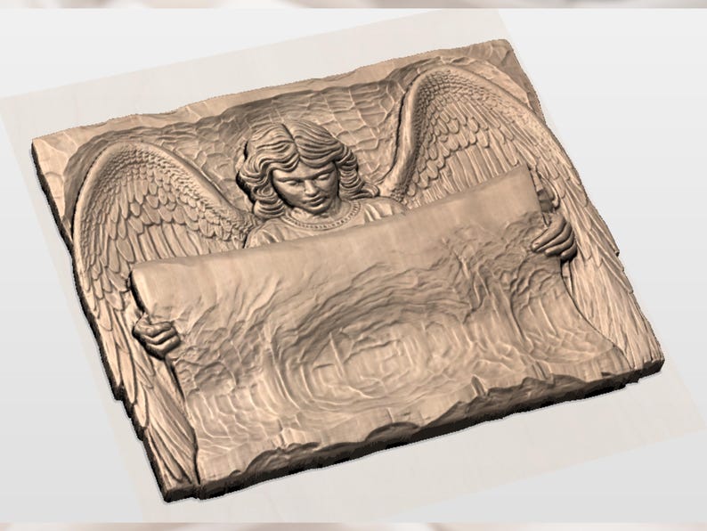 Angel Scroll Relief | Guardian Angel Panel | 3D Relief Model | Spiritual Wall Decor | Religious Wall Art | Christian Home Decor image 3