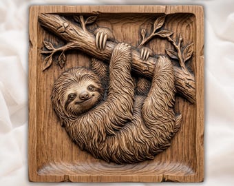 Hanging Sloth Wildlife Scene 3D Relief STL | Rainforest Wall Art | CNC Router File