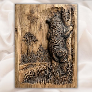 Bear Climbing Tree 3D Relief STL view 1