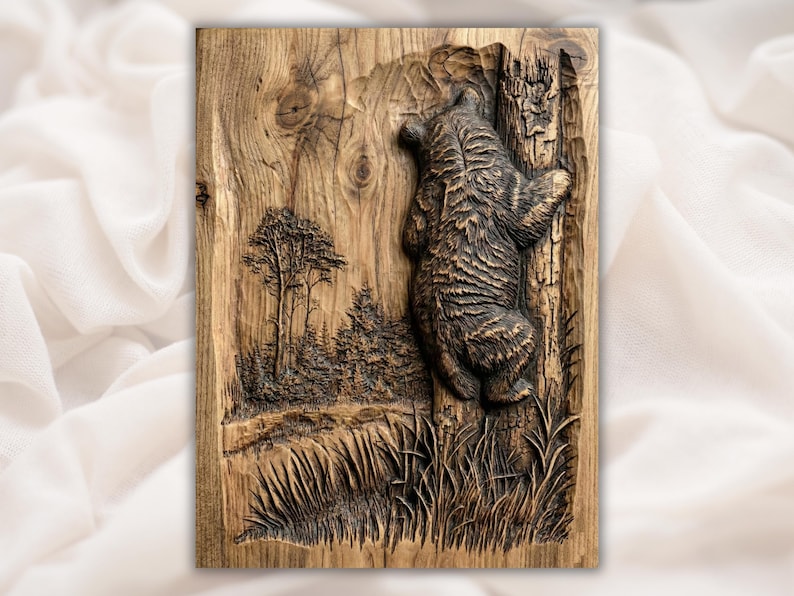 Bear Climbing Tree 3D Relief STL