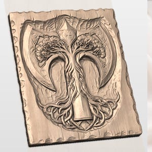 Viking Tree of Life Axe Relief STL view 2