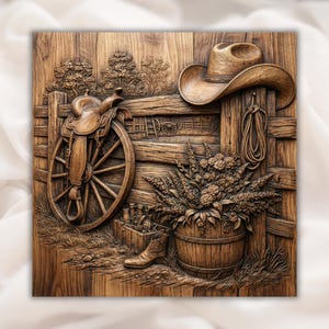 Western Ranch Saddle 3D Relief STL view 1