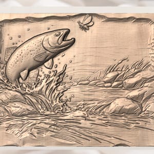 Trout Jumping River 3D Relief STL view 3