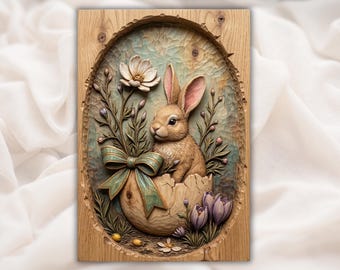 Easter Bunny STL | Egg Floral Relief | Spring Wall Decor | Cottagecore Artwork | Easter Decor Plaque | Rabbit Plaque File
