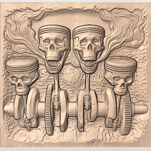 Skull Engine Pistons 3D Relief STL view 2