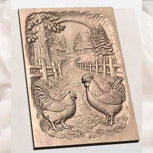 Rooster Chicken Farmhouse Relief STL view 2
