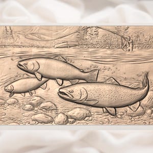 Trout Trio 3D Relief STL view 2