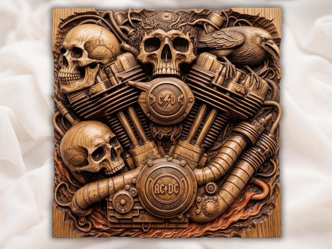 Steampunk Skull Engine STL | Biker V Twin Relief | CNC Router Wood ...