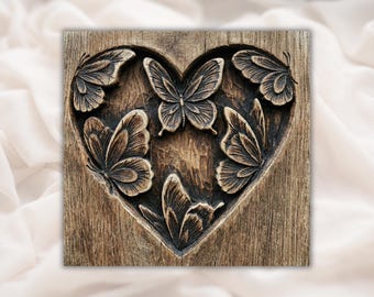 Butterfly Heart STL Relief | 3D Carving File for CNC Router | Floral Romantic Wall Art Panel | Hand Carved Wood Grain STL| Home Decor