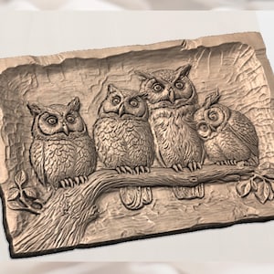 Owl Family Relief STL view 2
