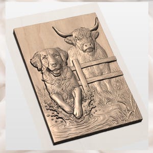 Farm Dog & Highland Cow 3D Relief STL view 2