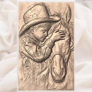 Cowboy and Horse 3D Relief STL File view 3