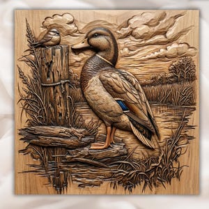 Mallard Duck Pond Scene 3D Relief STL view 1