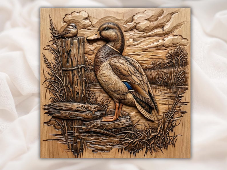 Mallard Duck Pond Scene 3D Relief STL