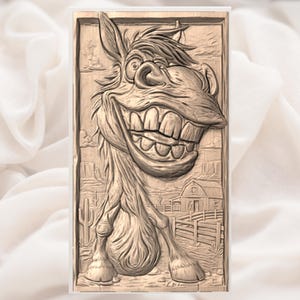 Funny Donkey 3D Relief STL File view 2