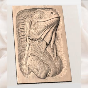 Iguana Portrait 3D Relief STL view 2