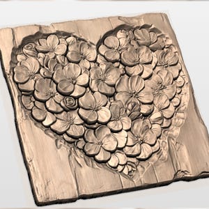 Floral Heart Relief STL view 2