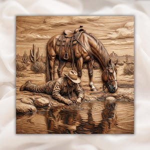 Cowboy & Horse 3D Relief STL view 1