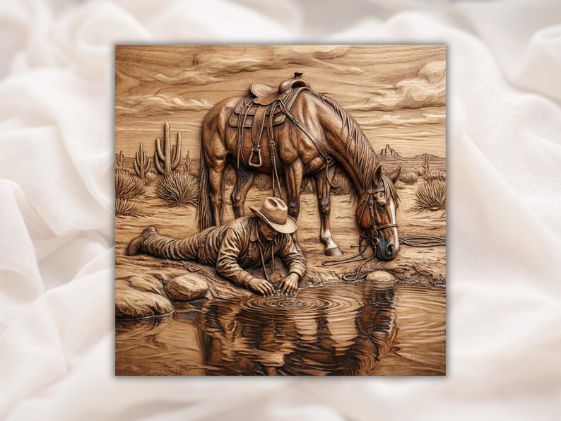 Cowboy & Horse 3D Relief STL
