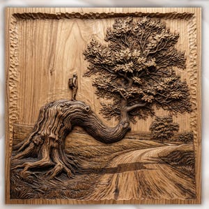 Tree on Cliff 3D Relief STL view 1
