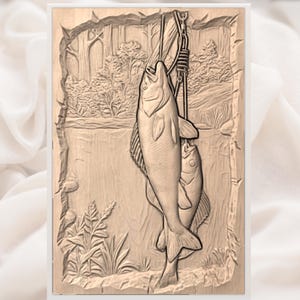 Fishing Scene 3D Relief STL view 3