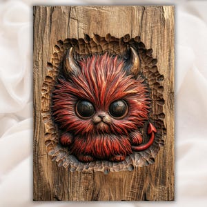 Fluffy Red Devil 3D Relief STL view 1