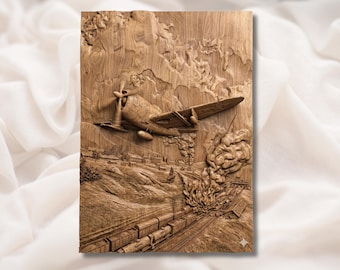 WW2 Plane Train Crash 3D Relief STL | Vintage Aircraft Battle Scene Wall Art | CNC Router Aspire, VCarve Pro, Carveco, Fusion 360, ArtCAM