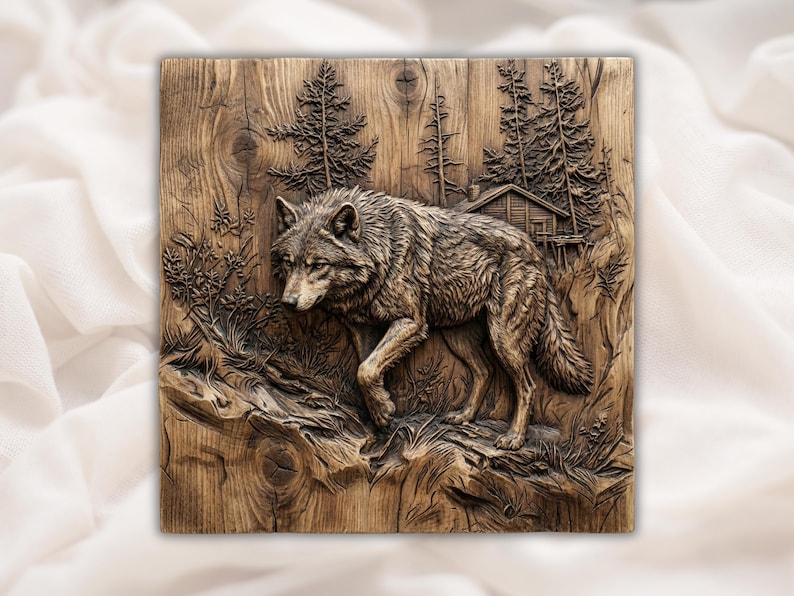 Wolf in Forest 3D Relief STL