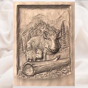 Wild Boar & Piglet 3D Relief STL view 3