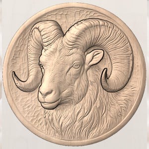 Round Ram Head 3D Relief STL view 3