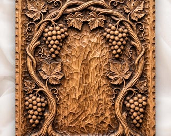 Symmetrical Grape Vine Archway CNC Relief STL | Rustic Vineyard Wall Art Panel | Wine Cellar Wood Carving Design