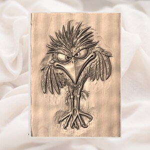 Angry Raven Crow 3D Relief STL view 2