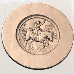 Western Cowgirl Horse Bas Relief STL view 2
