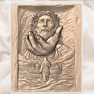 Jesus Hand Reaching Out 3D Relief STL File view 3