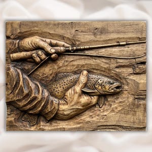 Fly Fishing Trout Catch 3D Relief STL view 1