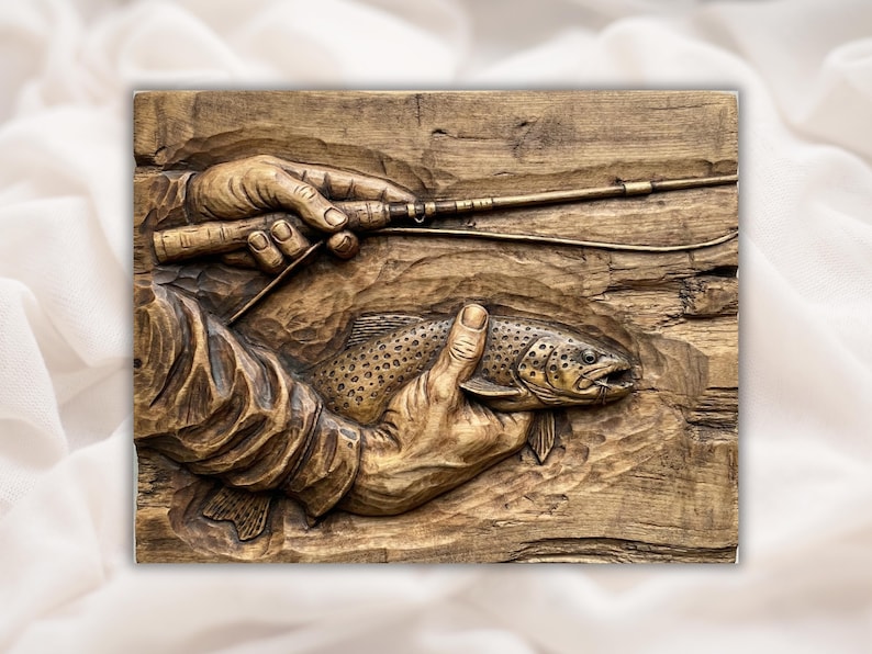 Fly Fishing Trout Catch 3D Relief STL