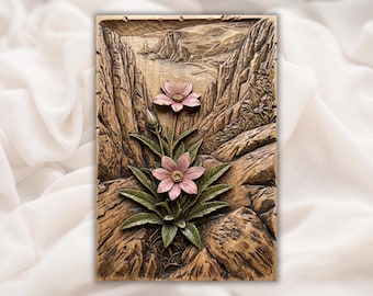 Mountain Wildflower Relief STL | CNC Router 3D Carving Model | Alpine Flower Landscape Wood Grain Bas Relief Panel | Nature Cabin Wall Art