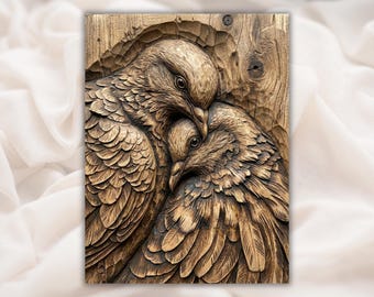 STL-bestand tortelduifjes 3D-reliëf | Romantisch houtsnijwerk CNC-ontwerp | Muurkunst paar vogels | 3D-print en lasergravure STL | Woondecoraties