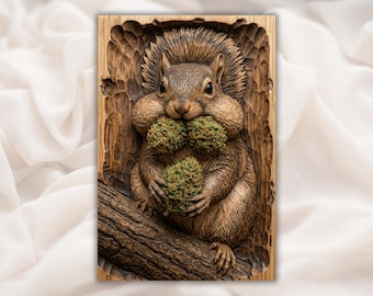 Squirrel Relief STL | CNC Router 3D Carving Model | Cute Squirrel with Pine Cones Wood Grain Bas Relief Panel | Woodland Nursery Wall Art