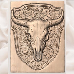 Bull Skull Floral STL view 3