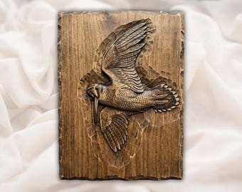Flying Woodcock Bird 3D Relief STL File | Woodland Bird Wood Grain CNC Carving | Rustic Wildlife Wall Art | 3D Print & Laser Engraving