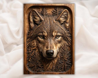 Realistic Wolf Face 3D STL File | CNC Router Wolf Head Relief | Woodland Forest Wood Carving Style Panel | Rustic Cabin Lodge Wall Decor