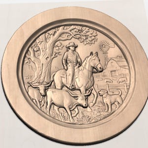 Western Ranch Cowboy Bas Relief STL view 2