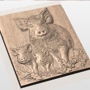 Wild Boar Family 3D Relief STL view 3