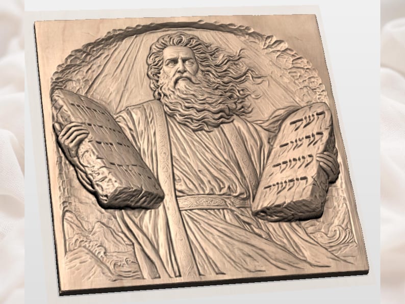 Diez Mandamientos STL / Tablas de Moisés en relieve / Decoración bíblica para pared / Obras de arte en tablas de piedra / Diseño de tallado en madera / Archivo de placa de fe imagen 2