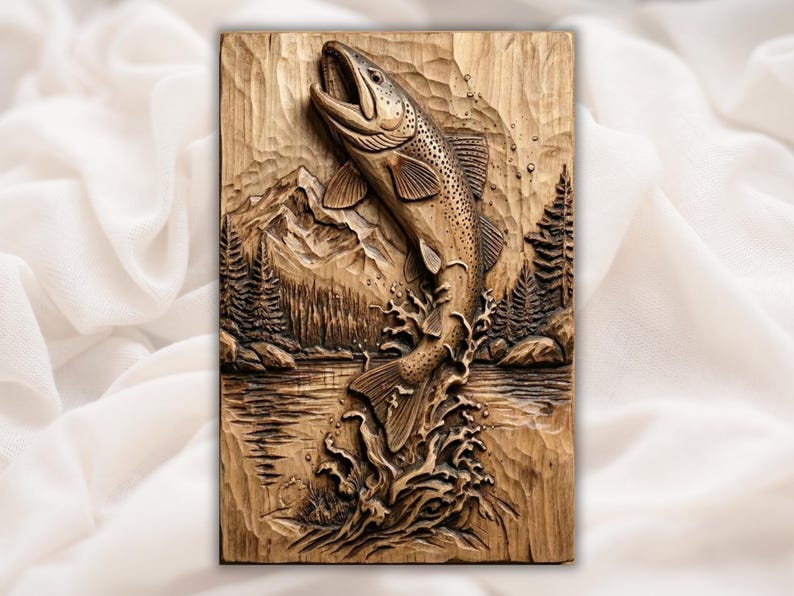 Jumping Trout Fish 3D Relief STL