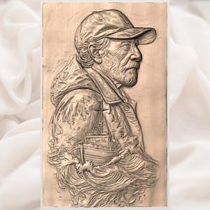 Fisherman Portrait 3D Relief STL File view 3