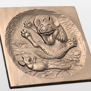 Funny Hyena & Mouse 3D Relief STL for CNC Router view 3