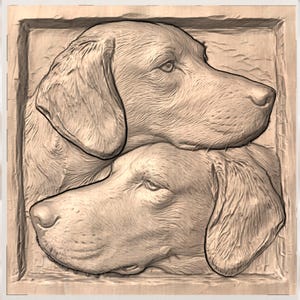 Double Hunting Dog Portrait 3D Relief STL view 3